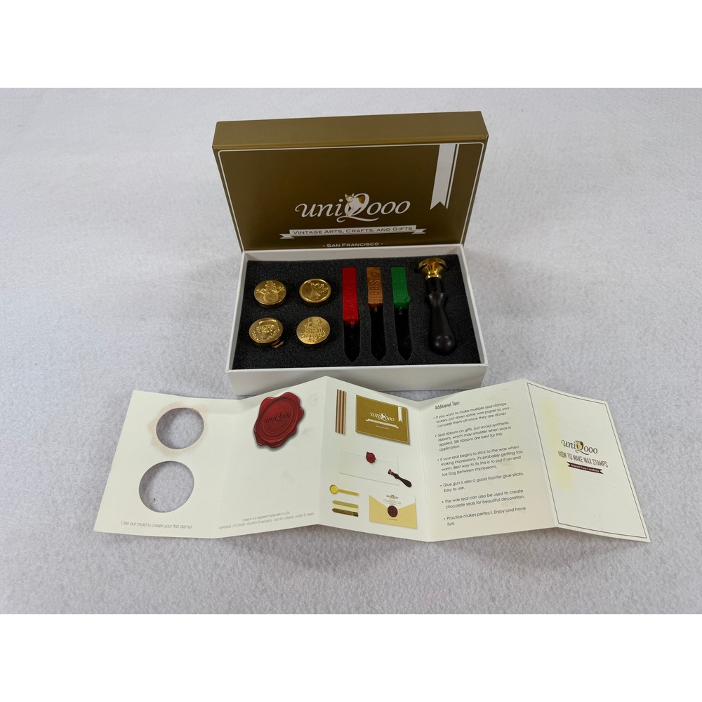 Uniqooo Christmas Wax Seal Stamp Kit 4 Brass Head Holiday Snowman Reindeer Santa - Picture 4 of 4